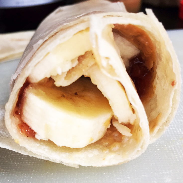 Peanut Butter and Jelly with Banana Roll Up Wrap